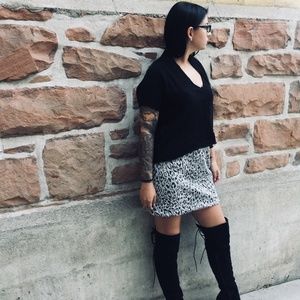 Short Faux Fur Animal Print Skirt